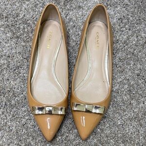 Coach Camel Brown Women's Flats with Gold Accent